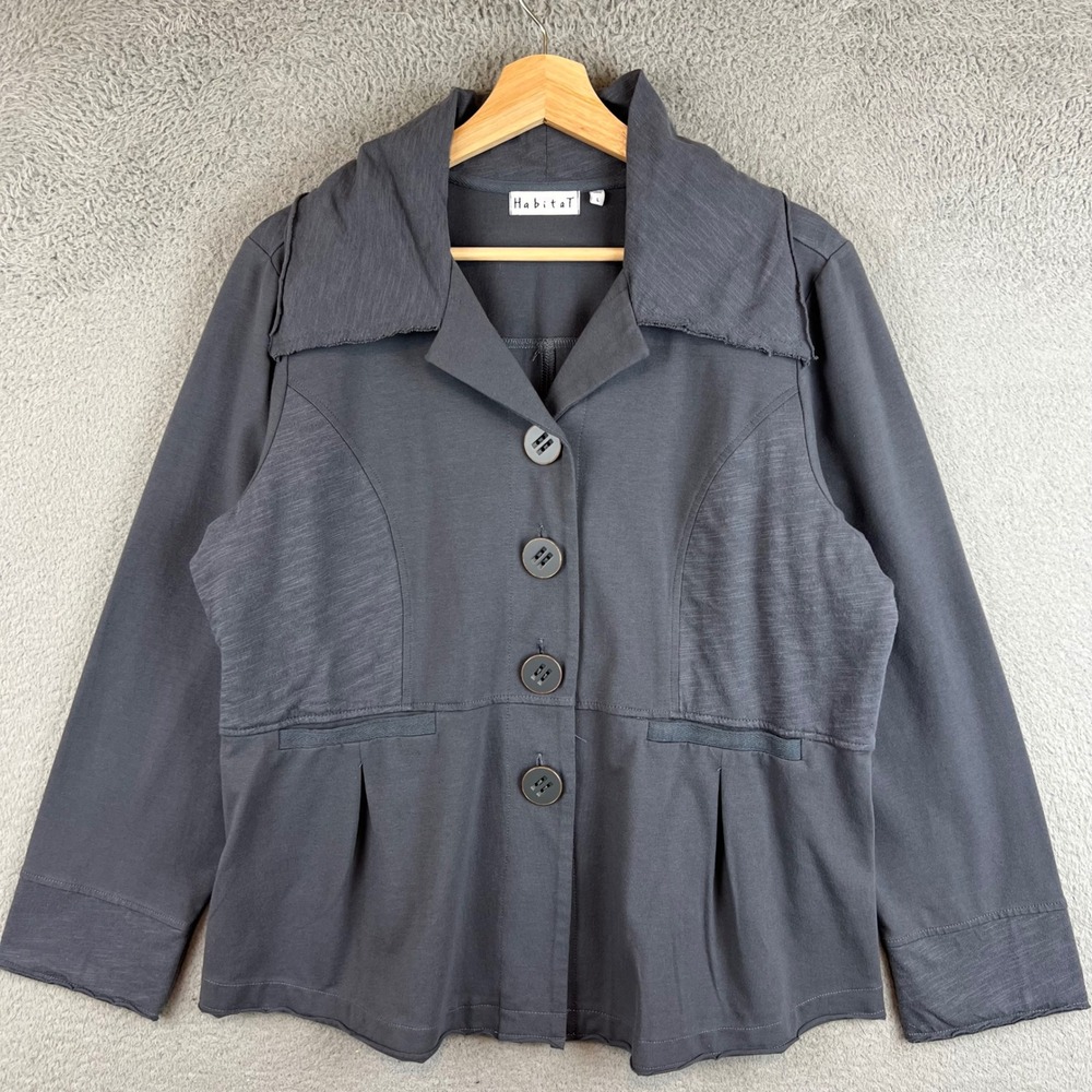 Habitat Clothes to Live In Gray Slub Knit Button Front Jacket Blazer Size L
